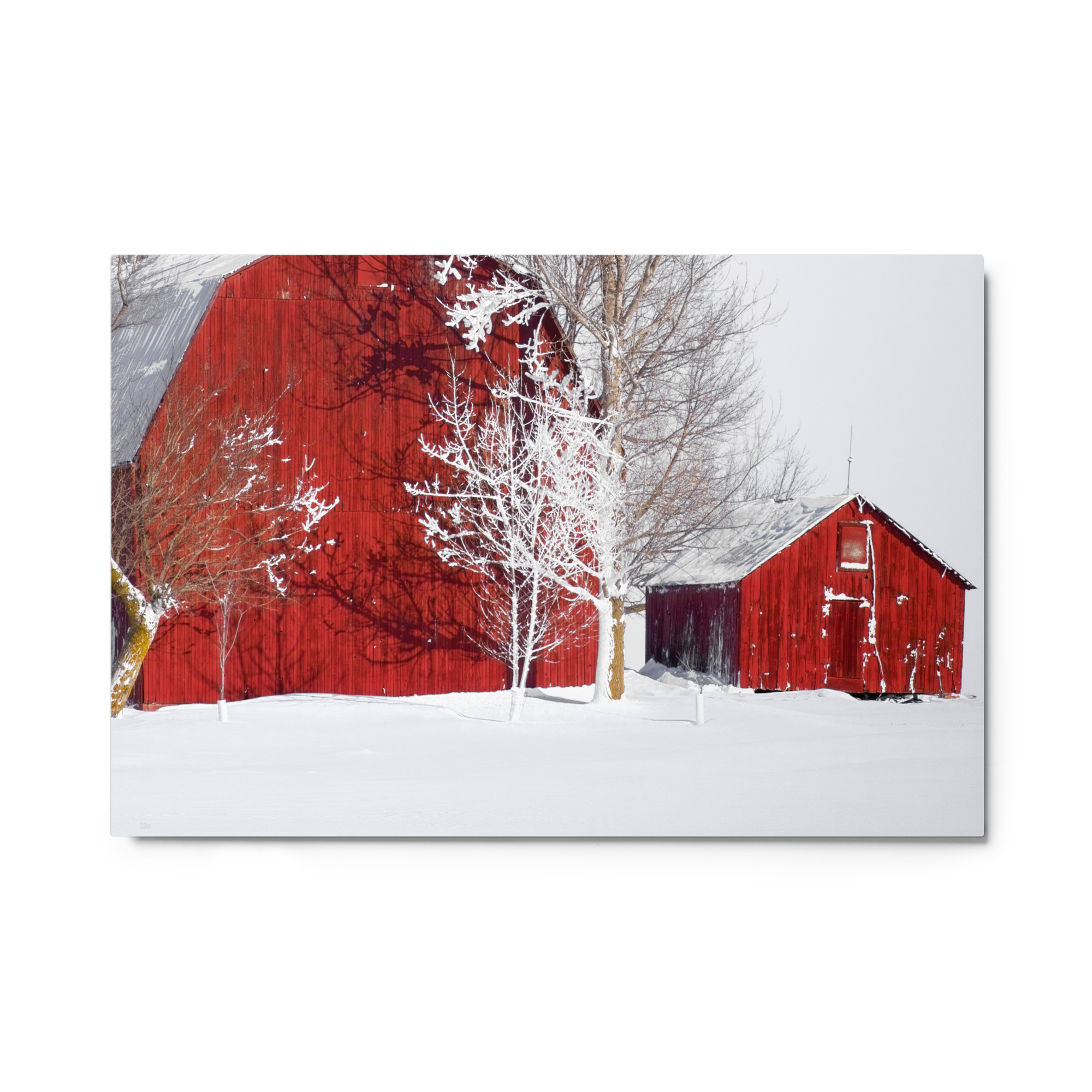 red barn winter 24x36 Metal prints