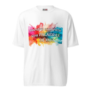 nuestro comienzo  son PALABRAS camisetas blancas de poliéster