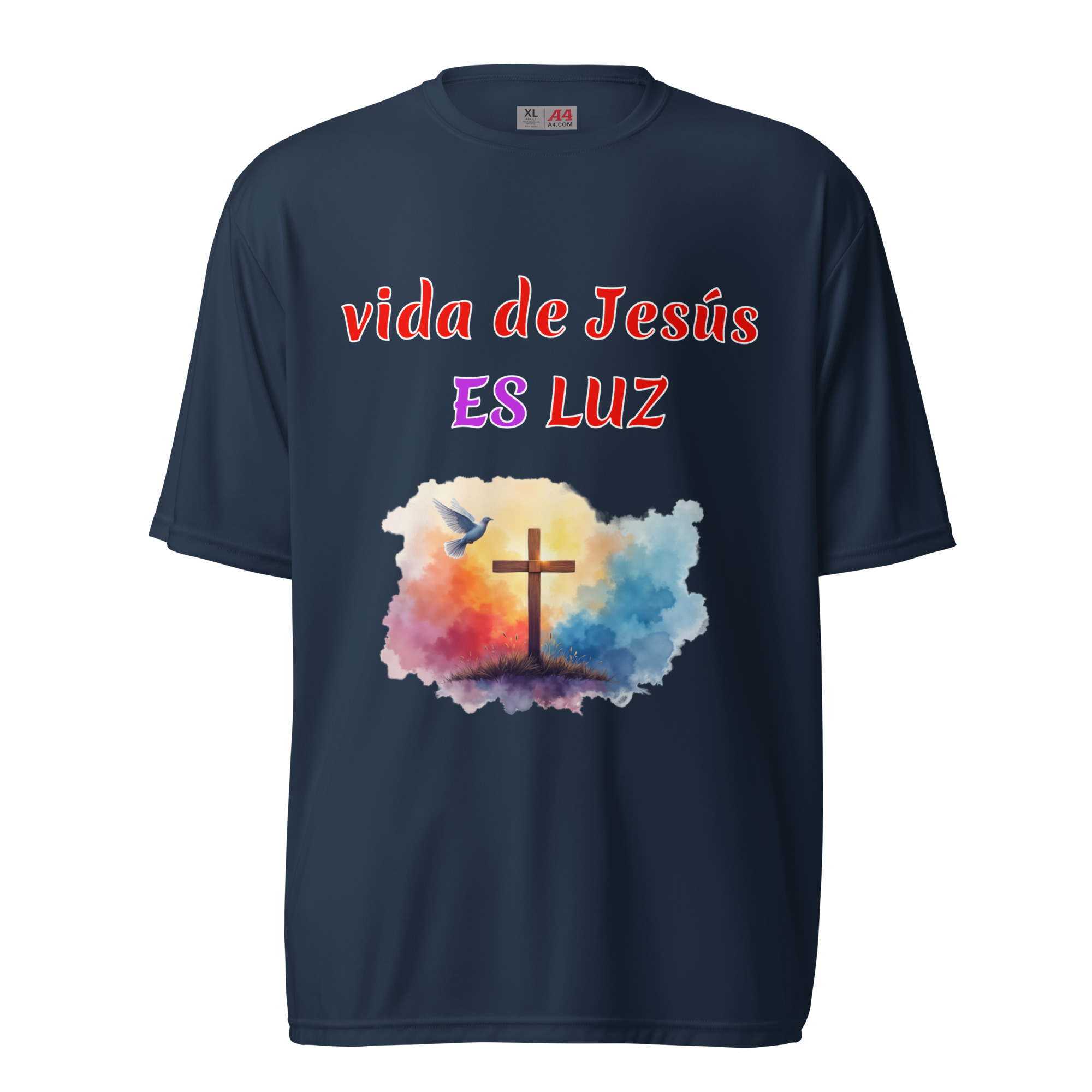 vida de Jesús ES LUZ camisetas oscuras de poliéster - Image 2