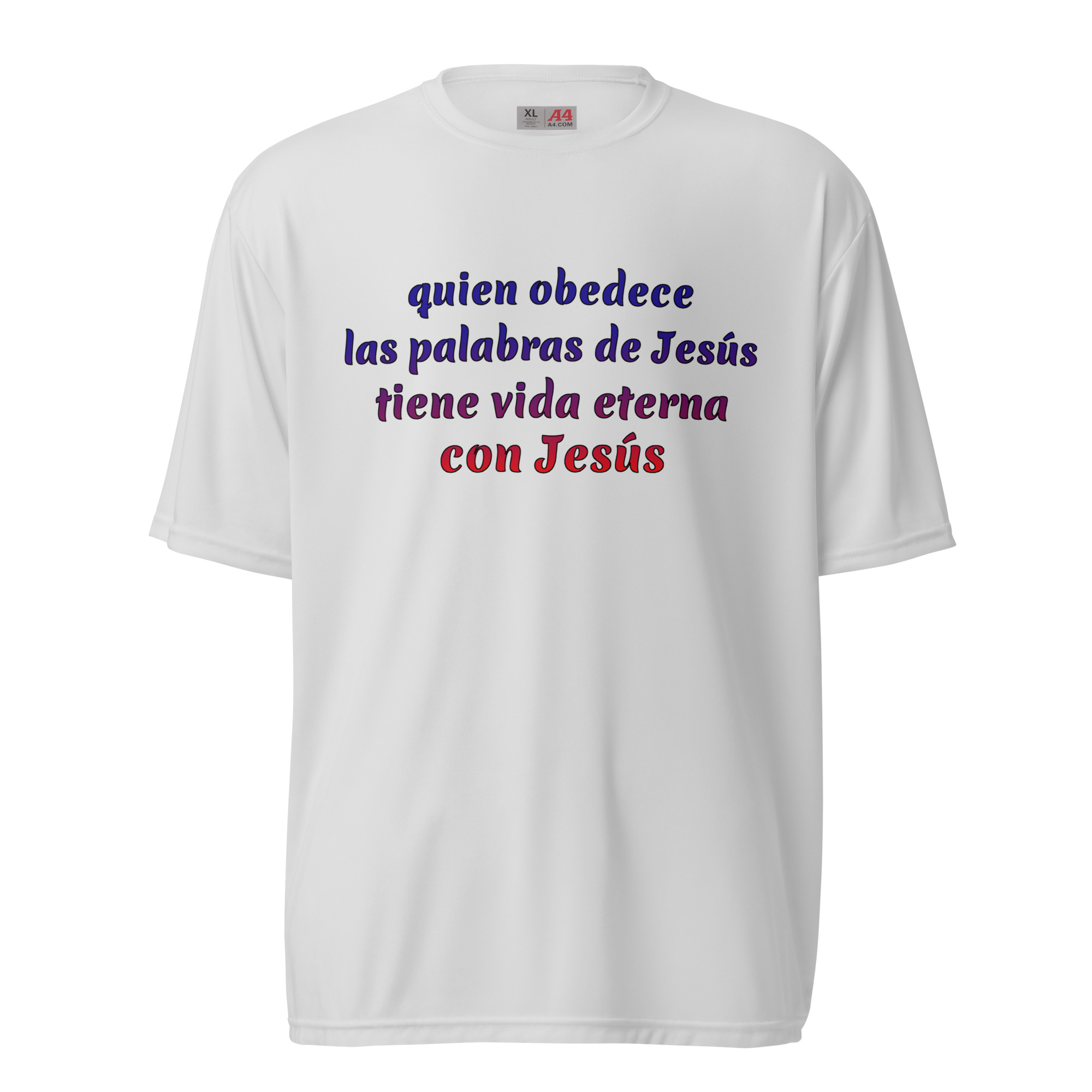 quien obedece las palabras de Jesús camisetas blancas de poliéster - Image 2
